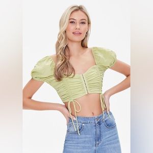 Light green, puffy sleeved, Forever 21 crop top